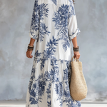 Dahlia™ | Bohemian Blue Floral Button-Down Tiered Maxi Dress