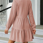 Solid Color Patchwork V-Neck Long Sleeves Loose-Fitting A-Line Dress