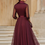 Elegant Wrap Midi Dress With Sheer Sleeves