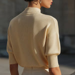 Ribbed Mock-Neck Short-Sleeve Knit Top