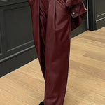 High Waisted Wide Leg No Belt Pleated Pockets Solid Color Pants Trousers