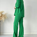 Simple Casual Two-Piece Set Lapel-Neck Shirt+Wide-leg Pants