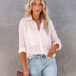 Nadorine Long Sleeve Button Up Shirt Summer Sheer Tulle Top for Women Casual Loose Business Casual 2026 | Under