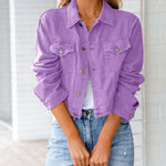 Nadorine Cropped Denim Jacket Button Down Short Trucker Distressed Raw Hem Ripped Jean Jackets