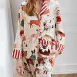 Satin Cartoon Print Long Sleeve Pajama Set