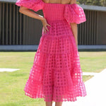 Fashionable One-Shoulder Chiffon Puff Sleeve Swing Midi Dress