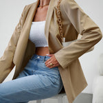 Nadorine Casual Blazers Double Breasted Long Sleeve Work Office Blazer Jacket