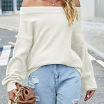 Off The Shoulder Sweater Boat Neck Long Sleeve Knit Tops