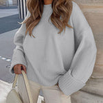 Women's Round Neck Long Sleeve Oversized Plush Knitted Thick Warm Pullover Sweater Top