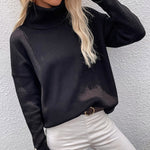 Casual Loose Solid Color High-Neck Long Sleeves Knitwear
