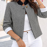 Women's Vintage Houndstooth Contrast Collar Cropped Jacket