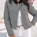 Women's Vintage Houndstooth Contrast Collar Cropped Jacket