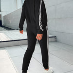 3 Pieces Outfit Snap Buttons Front Coat and Elastic Waist Seam Front Stretchy Cuffs Pants Set with Tank Top Casual Contrast Side Striped Tracksuit