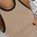 Women's Ribbed Contrast Trim Tank Top Sleeveless Crew Neck Cutout Slim Fit Stretch Casual Top