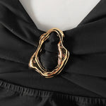 Metal Ring Decor V-Neck Adjustable Spaghetti Straps Bodycon Dress High Slit Hollow-out Evening Dress