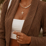 Women's Shawl Collar Crop Jacket Argyle Cable Knit Textured Slim Fit Short Blazer Elegant Single Breasted Work Outwear