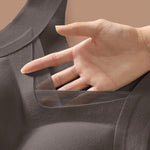 Sheer Mesh Spliced V Neck Sleeveless Built In Bra Tank Casual Warm Fleece Lined Slim Fit Top