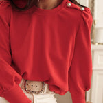 Round Neck Long Sleeve Button Decor Sweatshirt
