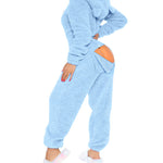 3D Ear Buttoned Flap Functional Fluffy Lounge Jumpsuit