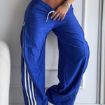 Contrast Side Striped & Zipper Slit Side Drawstring Elastic Waist Trousers Casual Wide Leg Pants
