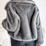 Turn-down Collar Long Sleeve Faux Fur Coat Jacket Casual Warm Fluffy Cropped Coat