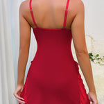 Lace Trim Adjustable Straps Side Slit Bowknot Decor Modal Cami Sleep Dress