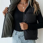 Stand Collar Sleeveless Zip Up Drawstring Hem Vest Casual Two-Way Reversible Ladies Warm Winter Padded Coat