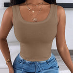 Scoop Neck Sleeveless Ribbed Tank Top Cami Tee Shirts