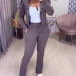 Women's 2 Piece Blazer Set Cropped Double Breasted Coat and Drawstring Pants