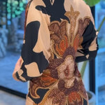 Vintage Baroque Deep V Neck Long Sleeve Slit Bodycon Dress Ruched Slim Fit Vacation Dress