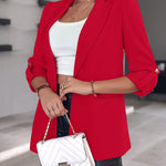 Notched Collar Roll Up Sleeve Blazer Coat