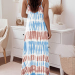 Faith Letter & Tie Dye Print U-Neck Adjustable Spaghetti Straps Maxi Dress Casual Backless Loose Fit Cami Dress