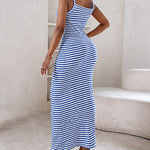 Women's Striped Ribbed Knit Maxi Dress Slim Fit Sleeveless Cami Dress Beach Vacation Sundress