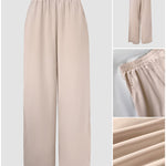 2 Pieces Outfit Elegant Pearl Embellished Split Sleeve Top and Casual Wide Leg Pants Set