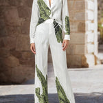 Long Sleeves Buttoned Leaves Print Lapel Blouses&Shirts Tops