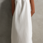 Women's Elegant White Woven Round-neck Sleeveless Maxi Dress
