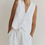 Nadorine Classic Linen Vest and Wide Leg Pants Set