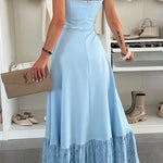 Square Neck Sleeveless Lace Splice Maxi Dress