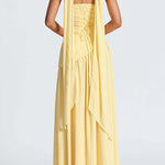 Margovil Strapless Back Lace-up High Slit Splice Maxi Dress