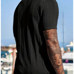 KZZ Men's solid color lapel hollowed-out breathable short-sleeved top