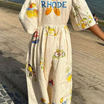Margovil V Neck Button Down Tropic Print Sun-kissed Maxi Holiday Dress