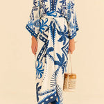 Margovil V Neck Kimono Sleeves Tie Waist Printed Wrap Dress