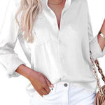 Margovil Lapel Long Sleeves Button Down Satin Shirt
