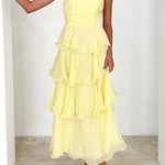 Margovil Strapless Empire Waist Ruffle Layered Maxi Dress