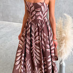 Spaghetti Strap High Waist Printed Swing Maxi Dress