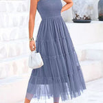 Square Neck Sleeveless Ruffle Tiered Midi Dress