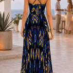Sweetheart Neck Aztec Print Pleated Maxi Dress
