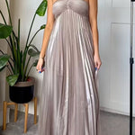 Halter Neck Pleated Metallic Maxi Dress