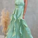 Halter Neck Ruffle Flowy Maxi Dress