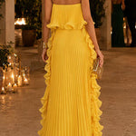Margovil Strapless Tube Ruffle Hem Pleated Maxi Dress